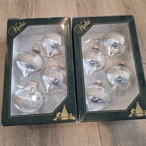 Krebs Vtg Teardrop Glass Ornaments 2 Boxes Of 4 Glass Silver Gold Glitter